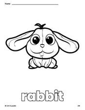 Free printable rabbit coloring page for preschool, pre-k, and kindergarten, PDF