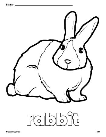 Free printable rabbit coloring page for preschool, pre-k, and kindergarten, PDF