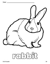 Free printable rabbit coloring page for preschool, pre-k, and kindergarten, PDF