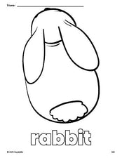 Free printable rabbit coloring page for preschool, pre-k, and kindergarten, PDF