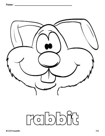 Free printable rabbit coloring page for preschool, pre-k, and kindergarten, PDF