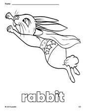 Free printable rabbit coloring page for preschool, pre-k, and kindergarten, PDF