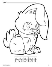 Free printable rabbit coloring page and word tracing worksheet, letter formation guides, perfect for preschool, pre-k, and kindergarten, PDF