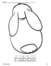 Free printable rabbit coloring page and word tracing worksheet, letter formation guides, perfect for preschool, pre-k, and kindergarten, PDF