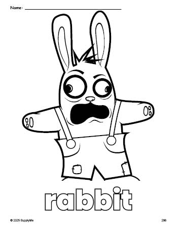 Free printable rabbit Easter coloring page for preschool, pre-k, and kindergarten, PDF