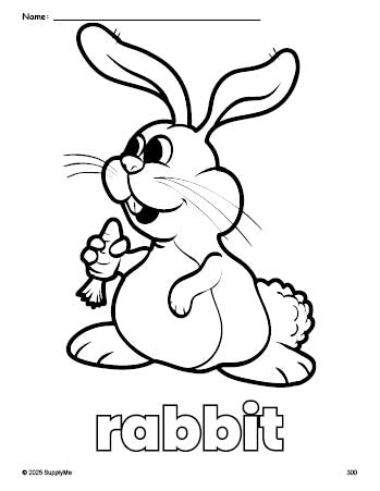 Free printable rabbit Easter coloring page for preschool, pre-k, and kindergarten, PDF