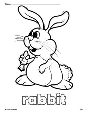 Free printable rabbit Easter coloring page for preschool, pre-k, and kindergarten, PDF