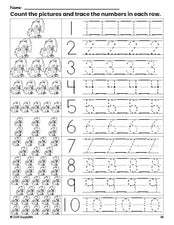 Free printable rabbit counting worksheet for preschool and pre-k with number tracing practice 1-10, PDF