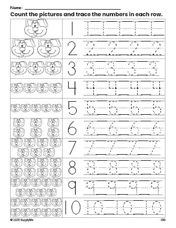 Free printable rabbit counting worksheet for preschool and pre-k with number tracing practice 1-10, PDF