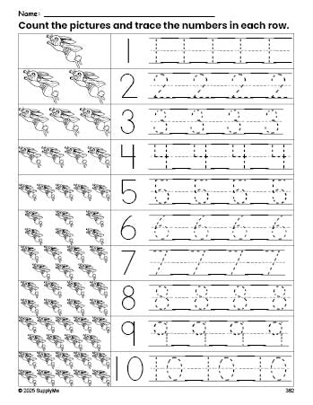 Free printable rabbit counting worksheet for preschool and pre-k with number tracing practice 1-10, PDF