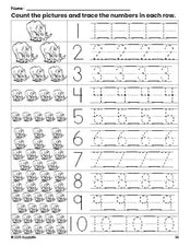 Free printable rhinoceros counting worksheet for preschool and pre-k with number tracing practice 1-10, PDF