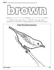 Free robin color brown coloring page and color worksheet, brown worksheet for preschoolers to learn colors, printable PDF