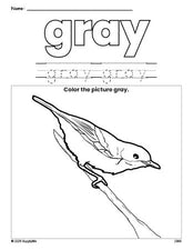 Free robin color gray coloring page and color worksheet, gray worksheet for preschoolers to learn colors, printable PDF