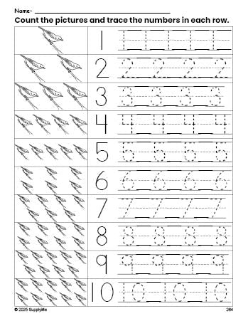 Free printable robin counting worksheet for preschool and pre-k with number tracing practice 1-10, PDF