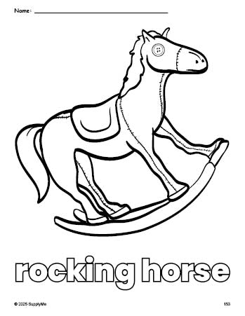 Free printable rocking horse coloring page for preschool, pre-k, and kindergarten, PDF