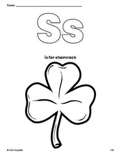 Free printable shamrock St. Patrick's Day coloring page, letter s coloring page for preschool, pre-k, and kindergarten, PDF