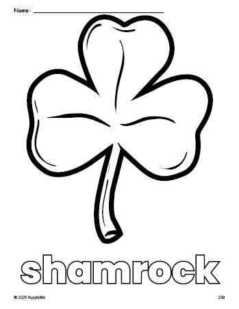 Free printable shamrock St. Patrick's Day coloring page for preschool, pre-k, and kindergarten, PDF