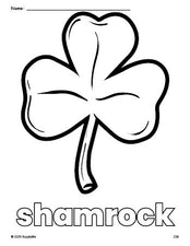 Free printable shamrock St. Patrick's Day coloring page for preschool, pre-k, and kindergarten, PDF