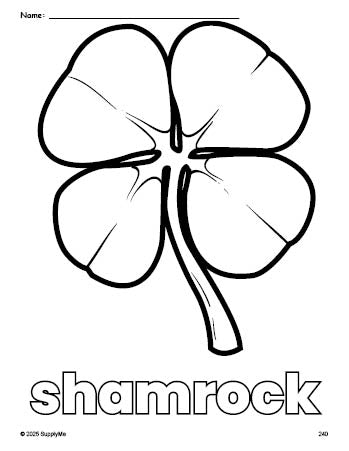 Free printable shamrock St. Patrick's Day coloring page for preschool, pre-k, and kindergarten, PDF