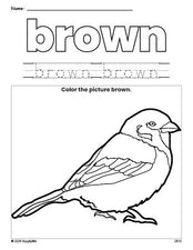 Free sparrow color brown coloring page and color worksheet, brown worksheet for preschoolers to learn colors, printable PDF