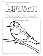 Free sparrow color brown coloring page and color worksheet, brown worksheet for preschoolers to learn colors, printable PDF