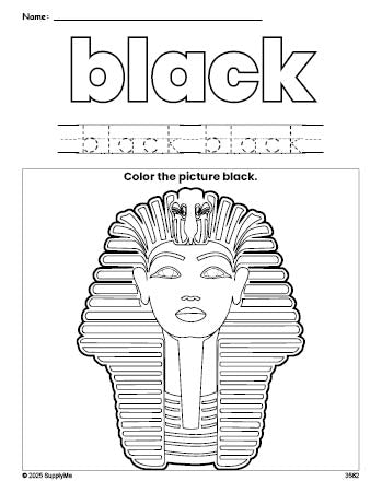 Free sphinx color black coloring page and color worksheet, black worksheet for preschoolers to learn colors, printable PDF