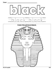 Free sphinx color black coloring page and color worksheet, black worksheet for preschoolers to learn colors, printable PDF