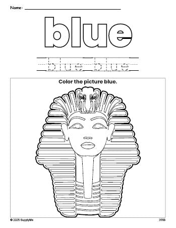 Free sphinx color blue coloring page and color worksheet, blue worksheet for preschoolers to learn colors, printable PDF