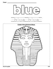 Free sphinx color blue coloring page and color worksheet, blue worksheet for preschoolers to learn colors, printable PDF