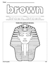 Free sphinx color brown coloring page and color worksheet, brown worksheet for preschoolers to learn colors, printable PDF