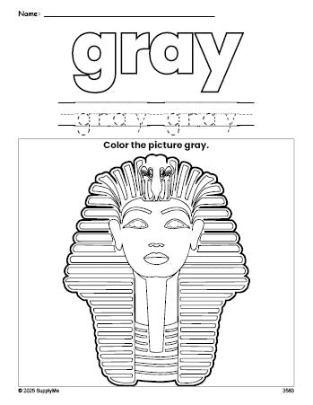 Free sphinx color gray coloring page and color worksheet, gray worksheet for preschoolers to learn colors, printable PDF