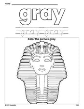 Free sphinx color gray coloring page and color worksheet, gray worksheet for preschoolers to learn colors, printable PDF