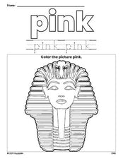 Free sphinx color pink coloring page and color worksheet, pink worksheet for preschoolers to learn colors, printable PDF