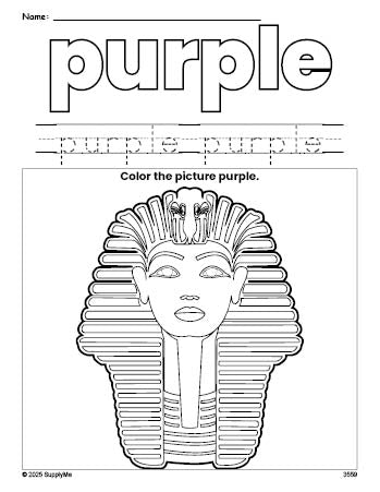 Free sphinx color purple coloring page and color worksheet, purple worksheet for preschoolers to learn colors, printable PDF