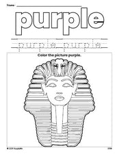 Free sphinx color purple coloring page and color worksheet, purple worksheet for preschoolers to learn colors, printable PDF