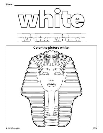 Free sphinx color white coloring page and color worksheet, white worksheet for preschoolers to learn colors, printable PDF