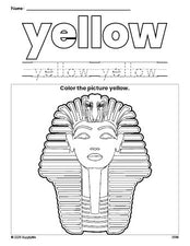 Free sphinx color yellow coloring page and color worksheet, yellow worksheet for preschoolers to learn colors, printable PDF