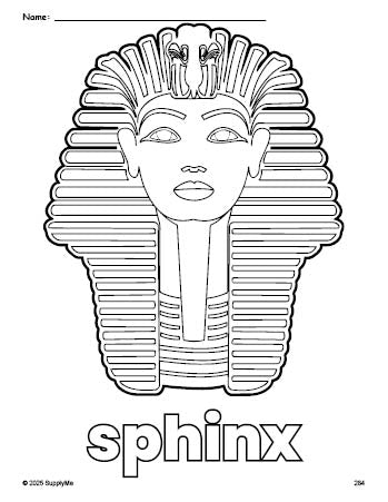 Free printable sphinx coloring page for preschool, pre-k, and kindergarten, PDF