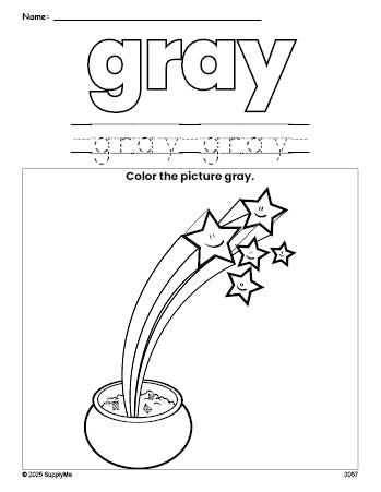 Free St. Patrick's Day gold color gray coloring page and color worksheet, gray worksheet for preschoolers to learn colors, printable PDF