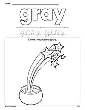 Free St. Patrick's Day gold color gray coloring page and color worksheet, gray worksheet for preschoolers to learn colors, printable PDF