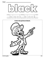 Free St. Patrick's Day leprechaun color black coloring page and color worksheet, black worksheet for preschoolers to learn colors, printable PDF