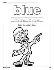 Free St. Patrick's Day leprechaun color blue coloring page and color worksheet, blue worksheet for preschoolers to learn colors, printable PDF