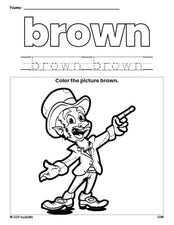 Free St. Patrick's Day leprechaun color brown coloring page and color worksheet, brown worksheet for preschoolers to learn colors, printable PDF