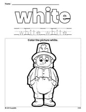 Free St. Patrick's Day leprechaun color white coloring page and color worksheet, white worksheet for preschoolers to learn colors, printable PDF