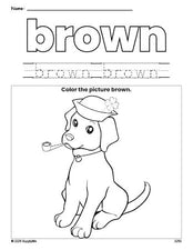 Free St. Patrick's Day puppy color brown coloring page and color worksheet, brown worksheet for preschoolers to learn colors, printable PDF