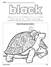 Free St. Patrick's Day turtle color black coloring page and color worksheet, black worksheet for preschoolers to learn colors, printable PDF