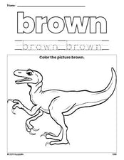 Free t-rex color brown coloring page and color worksheet, brown worksheet for preschoolers to learn colors, printable PDF