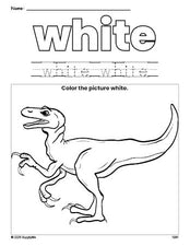 Free t-rex color white coloring page and color worksheet, white worksheet for preschoolers to learn colors, printable PDF