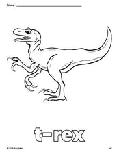 Free printable t-rex coloring page for preschool, pre-k, and kindergarten, PDF