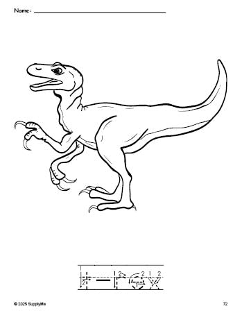 Free printable t-rex coloring page and word tracing worksheet, letter formation guides, perfect for preschool, pre-k, and kindergarten, PDF